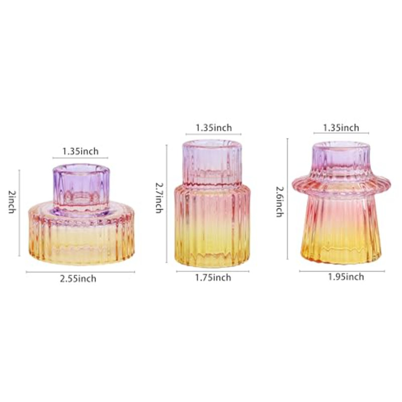 Glass Candlestick Holders Tealight Candle Holders For Table Centerpieces, Wedding Decor And Dinner Party (3 Pcs, Purple-Pink-Yellow)