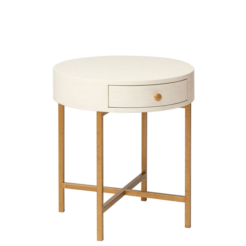 Lyon 24"  Round Side Table In Antique White