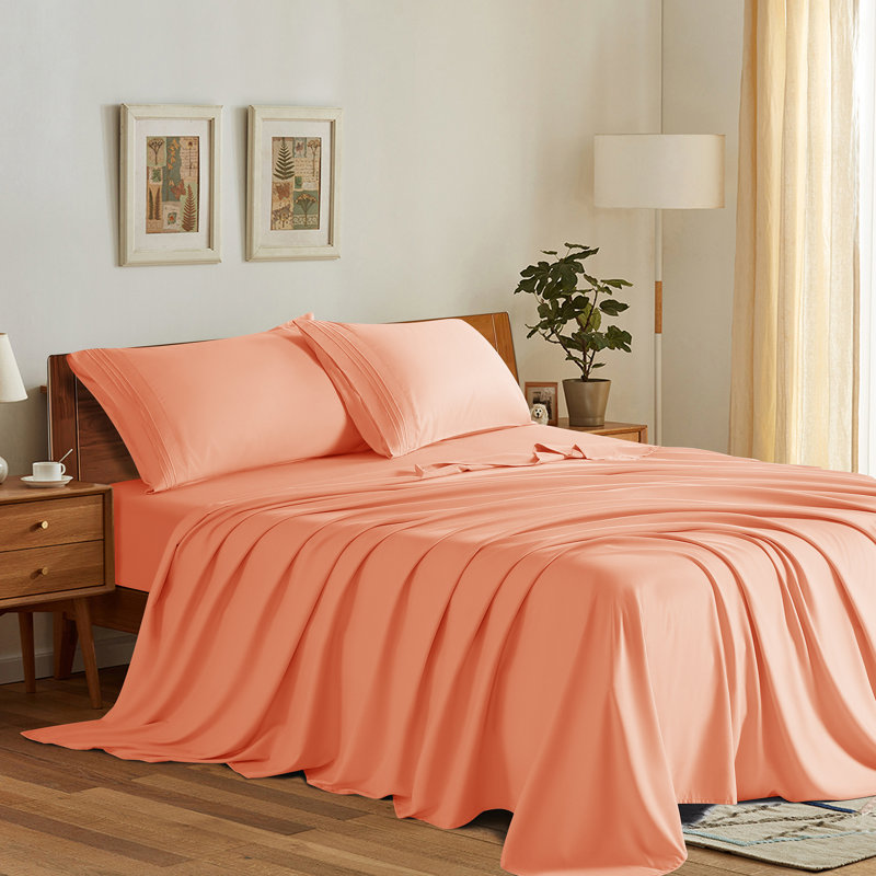 Microfiber Sheet Sets 4 Pieces, Coral, CalKing SheetSet 1FittedSheet & 2KingPillowcase