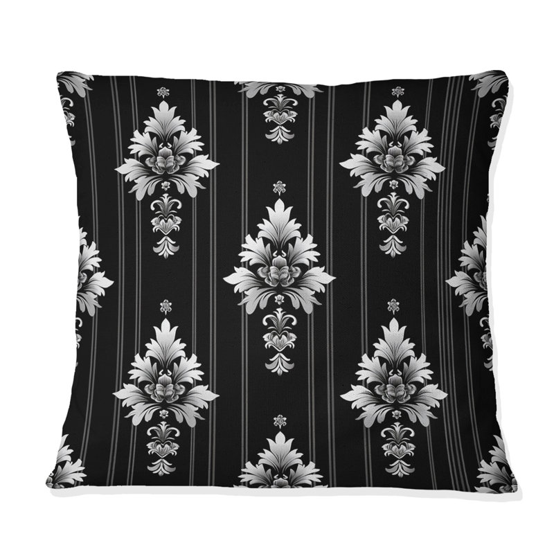 Coussin décoratif noir et blanc à fines rayures I - traditionnel, H 16 po x l 16 po
