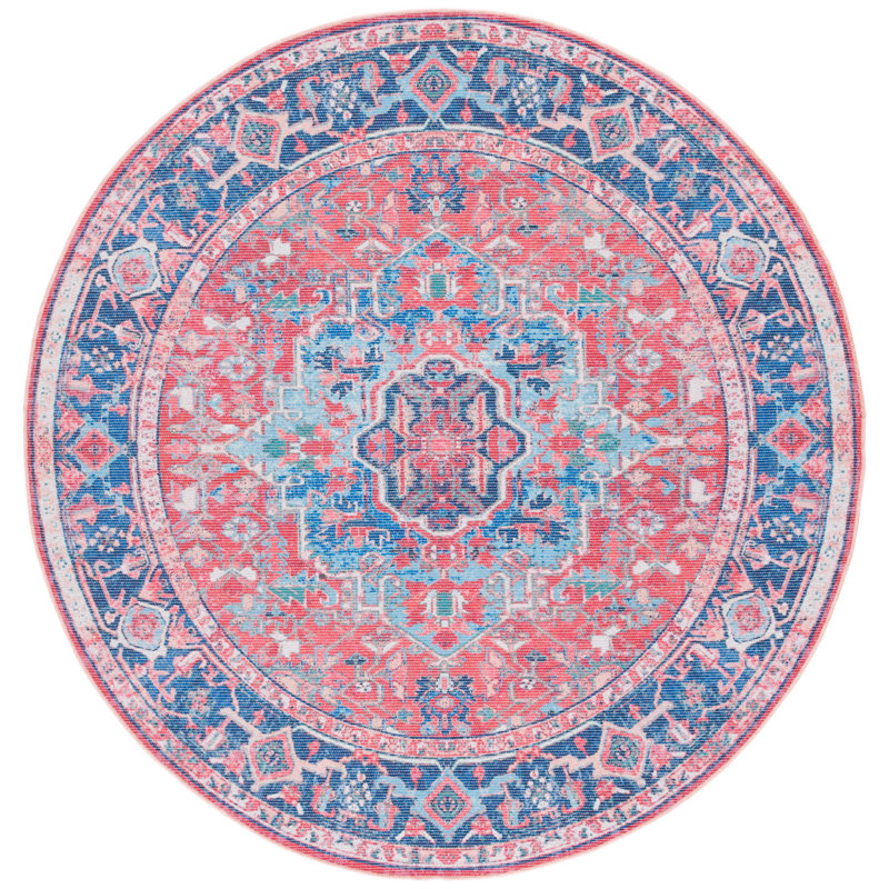 Tapis oriental bleu / rouge Claunch, Rond 6 pi 7 po