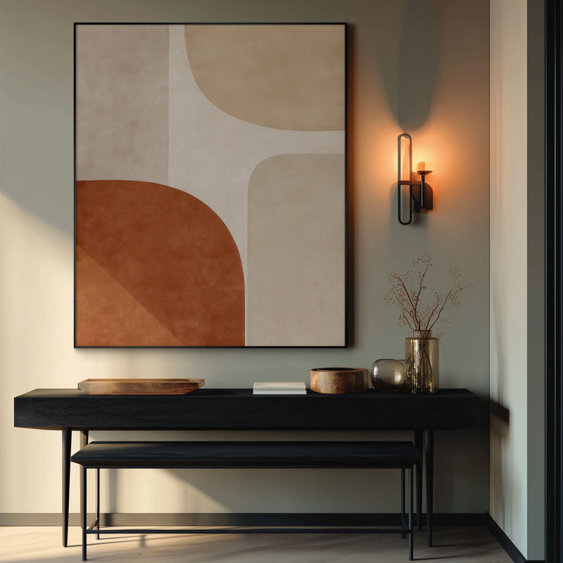 Très grand art mural imprimé sur toile - Art abstrait géométrique terre cuite et motif aux tons neutres, œuvre d'art contemporaine pour le salon ou la chambre à coucher