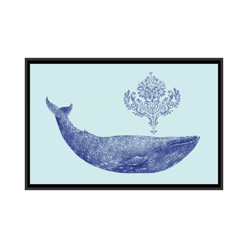 «Damask Whale # 2», impression sur toile, H 18 po x l 26 po x P 1,5 po, Toile encadrée noire, Pas de tapis