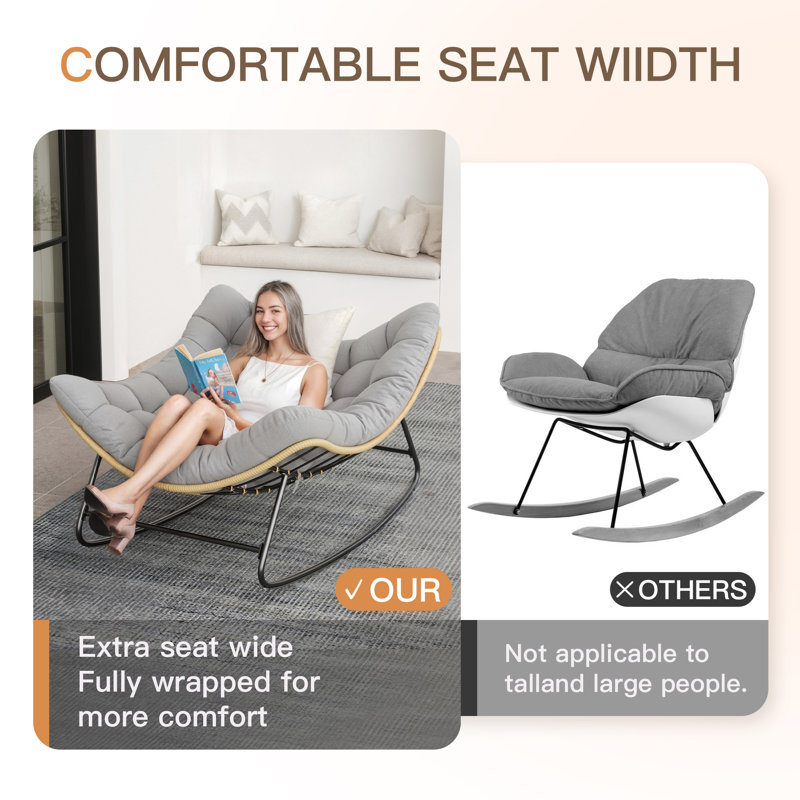 Chaise berçante d'extérieur surdimensionnée 2 pièces avec coussin Papasan, Gris, 2