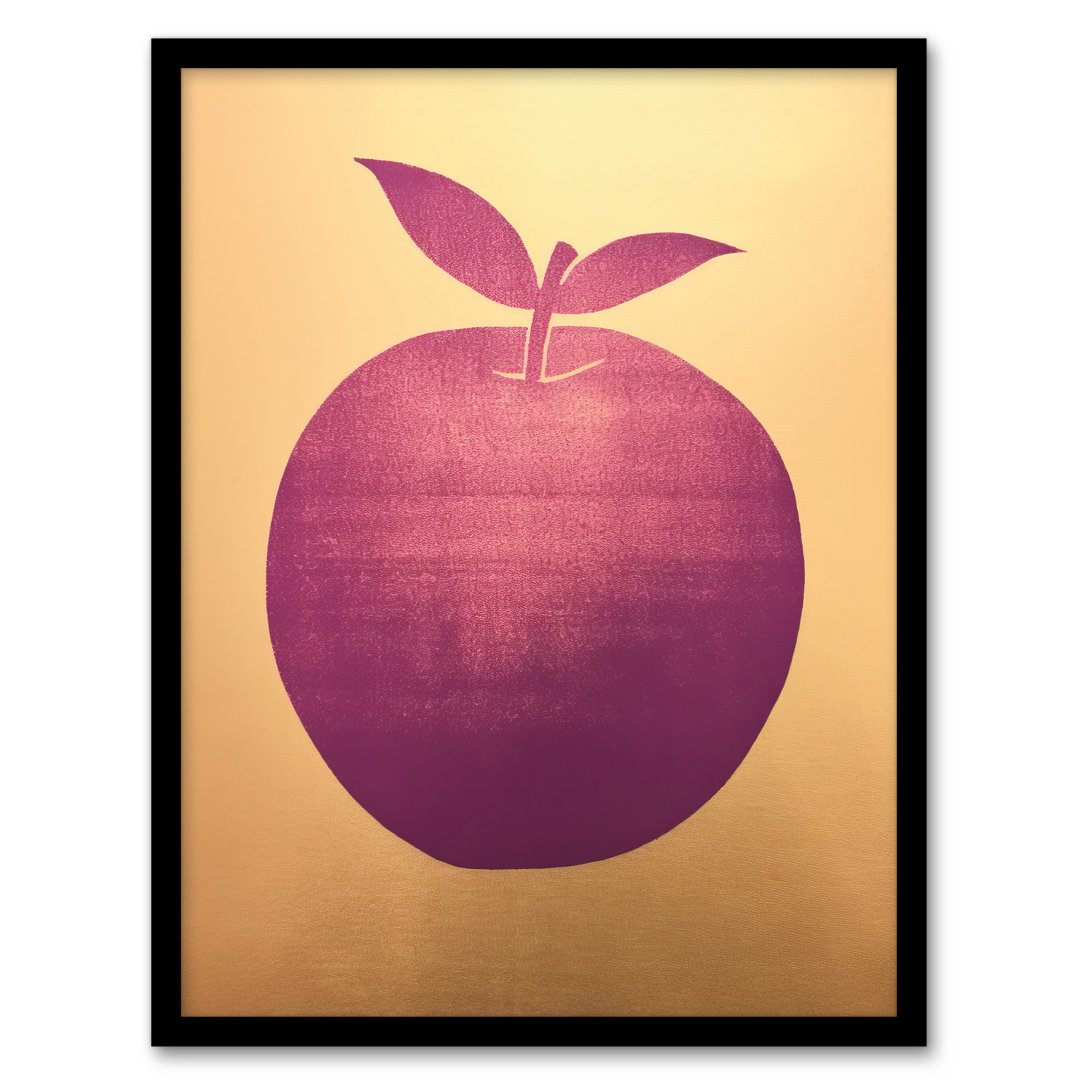 Plum Apple On Gold Simple Colour Block Minimalist Kitchen - Single Picture Frame Art Prints