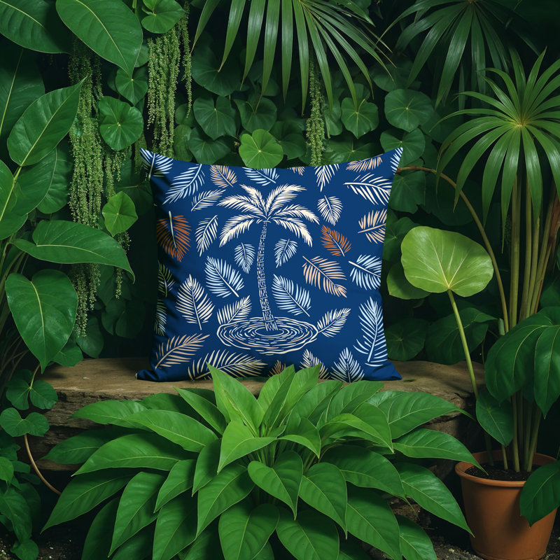 Oreiller carré réversible intérieur / extérieur Palmgroove Palm, Carré 17 po, Bleu