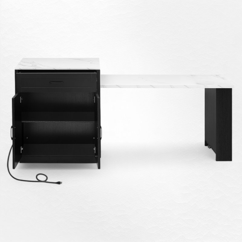 51.1" Wide Kitchen Island With Extendable Top, Black