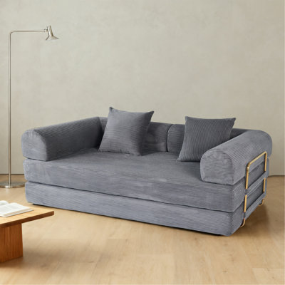 Canapé-lit pliable 2-en-1, canapé-lit convertible pliable sans os de 75 pouces, canapé-lit rembourré en mousse à mémoire de forme avec 2 coussins pour le salon