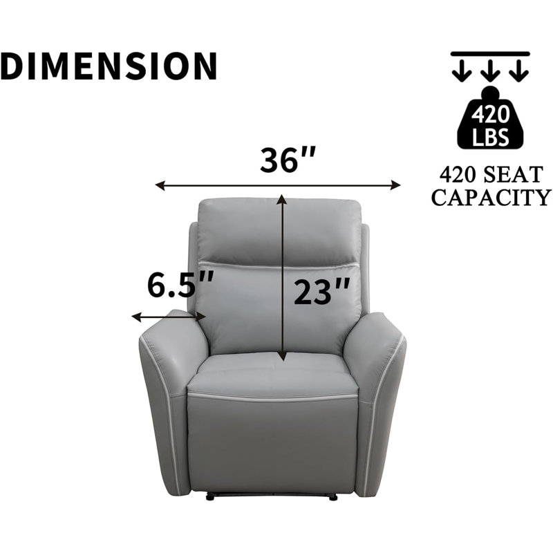 Fauteuil inclinable électrique 36 po gris clair moderne avec éclairage DEL