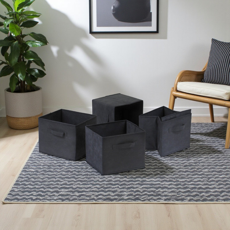 Set of four foldable fabric baskets by Ikard, Black, 8.7" H x 9.84" W x 10.84" D