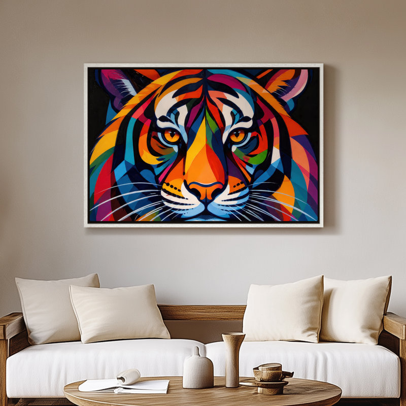 Art mural encadré sur toile - Tigre arc-en-ciel abstrait pop art abstrait - 16 po x 24 po, 24 po x 36 po, 24" H x 36" W