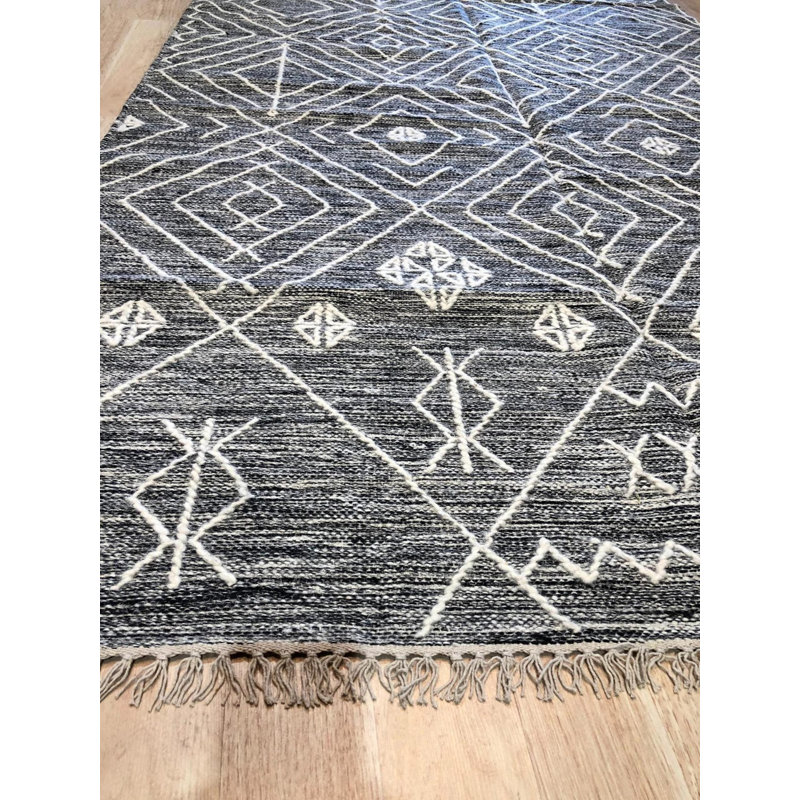 Gray Handwoven Wool Diamond Lattice Geometric Modern Contemporary Carpet Rug, 4' x 6'