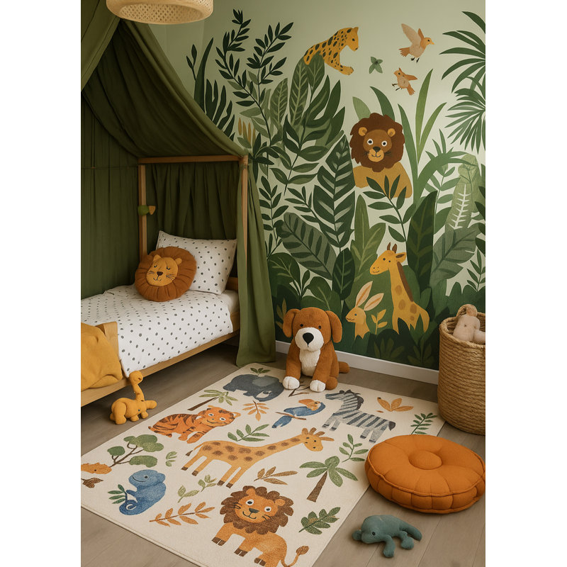 Rectangle Juha Area Rug with Non-Slip Backing, Rectangle 6'7" x 9'6"