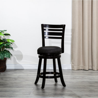 30" Slat Back Swivel Stool, , Charcoal Fabric Seat, Modern Bar Furniture Fabric, Comfortable And Versatile Seating