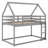 Twin Over Twin Low Bunk Bed with House Roof and Ladder, Wooden Kids Bed Frame with Safety Guardrails, Pine and MDF-1544778041
