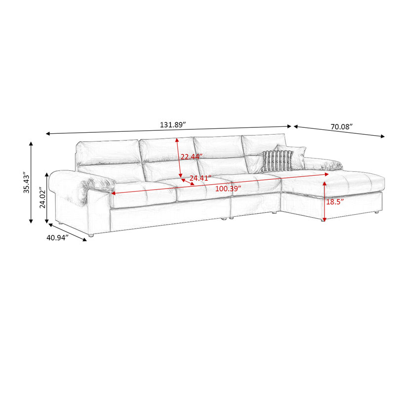 Canapé modulaire 3 pièces rembourré, Face à la gauche