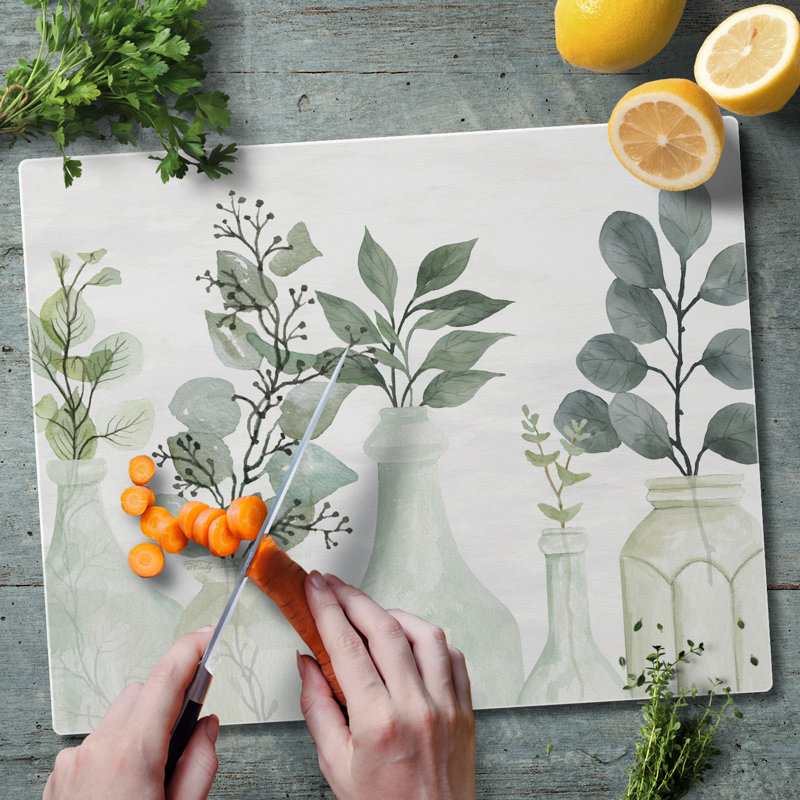 Nature's Greenery Tempered Glass Rectangular Cutting Board