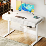 Electric Standing Desk With 3-tier Spacious Fabric Drawers, Height Adjustable Desk With Recessed Power Outlets, Sit Stand Table With Hidden Cable Management Tray