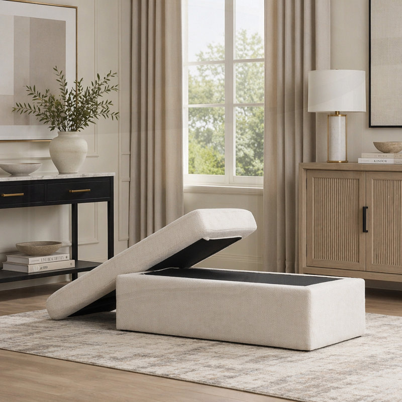 Repose-pieds de 43,7 pouces de large avec repose-pieds en chenille moderne et pieds en métal noir pour une utilisation polyvalente dans le salon et le bureau