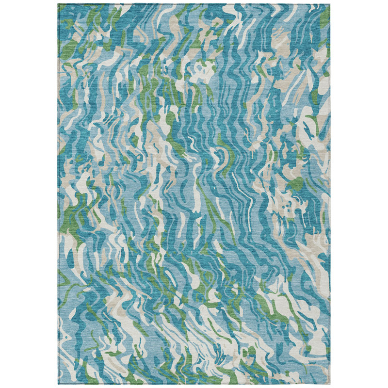 Tapis intérieur bleu sarcelle lavable abstrait 3 pi x 5 pi HomeRoots