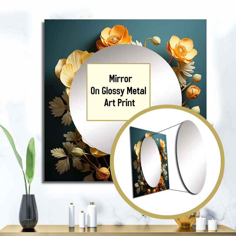 Breneshia - Yellow Buttercups Realistic Radiance I Buttercups Square Living Room Wall Mirror Art, 36" x 36"