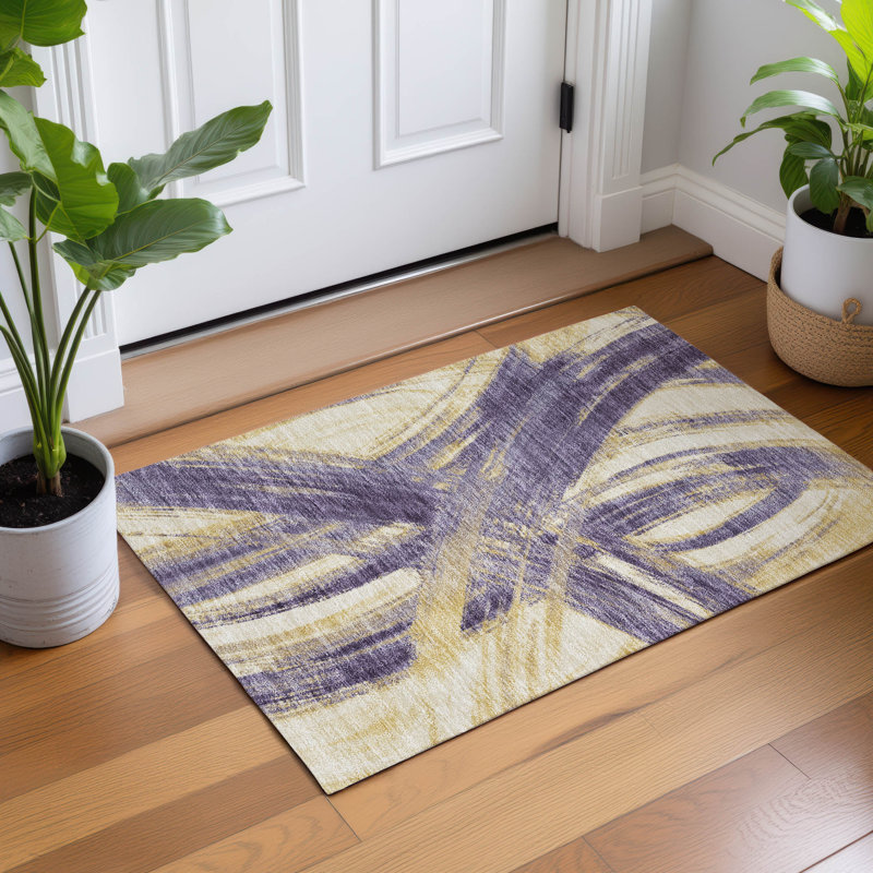 Machine Washable Indoor/Outdoor Lockway ACN2421 Abstract Rug, Rectangle 1'8" x 2'6"