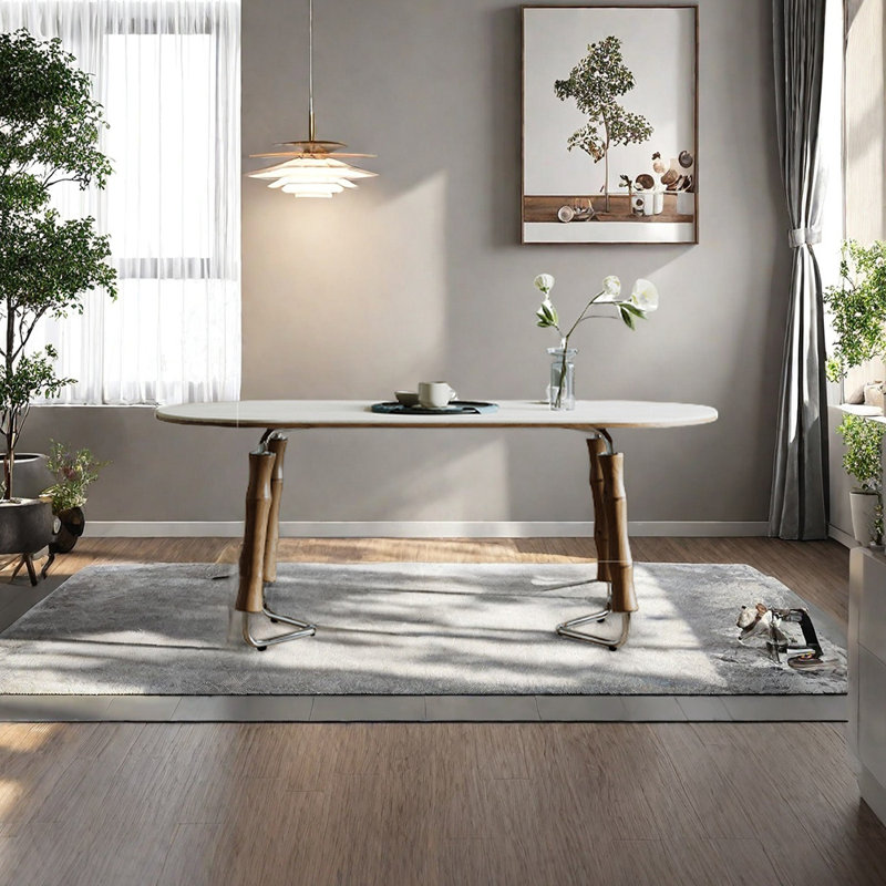Table de salle à manger ovale en pierre frittée, H 29,53 po x L 70,87 po x l 31,5 po
