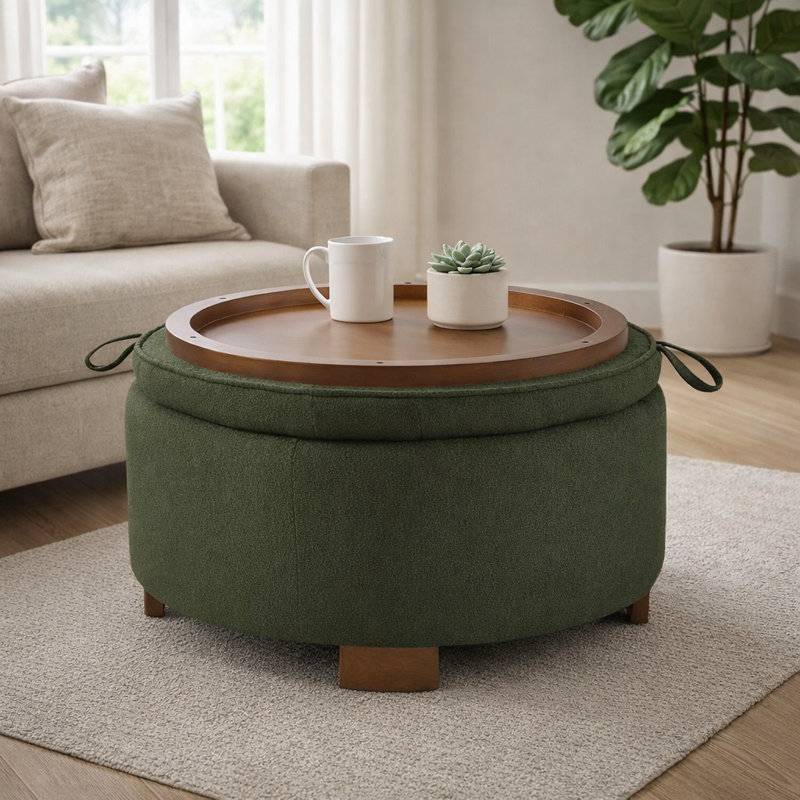 Repose-pieds rond avec couvercle réversible capitonné l 30 po, Dark Green