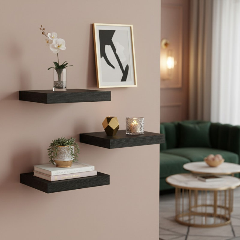 3 Piece Square Wood Floating Shelf