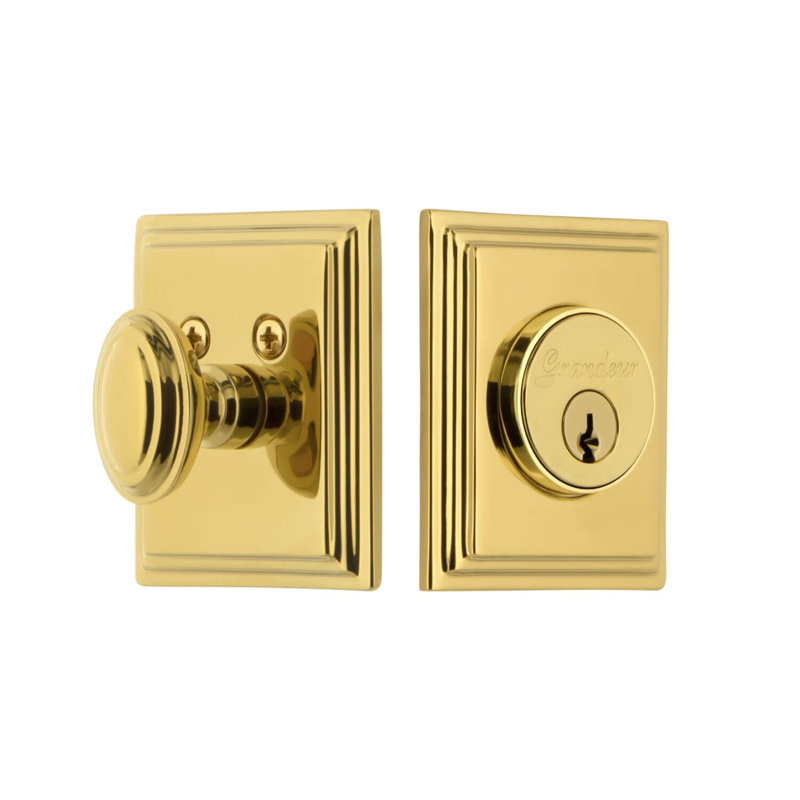 Carre Single Cylinder Deadbolt with Square Rosette, 2.375", Brass