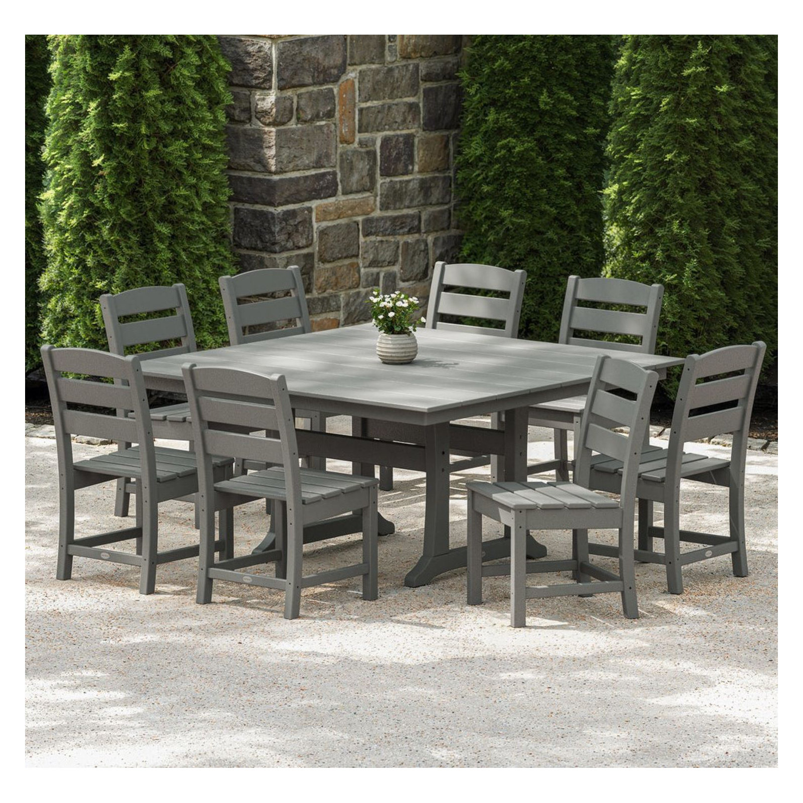 Lakeside 9-Piece Farmhouse Trestle Dining Set, Slate Gray
