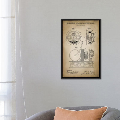 Patent Print Store " Tesla Electric Circuit Controller, Beige " by PatentPrintStore