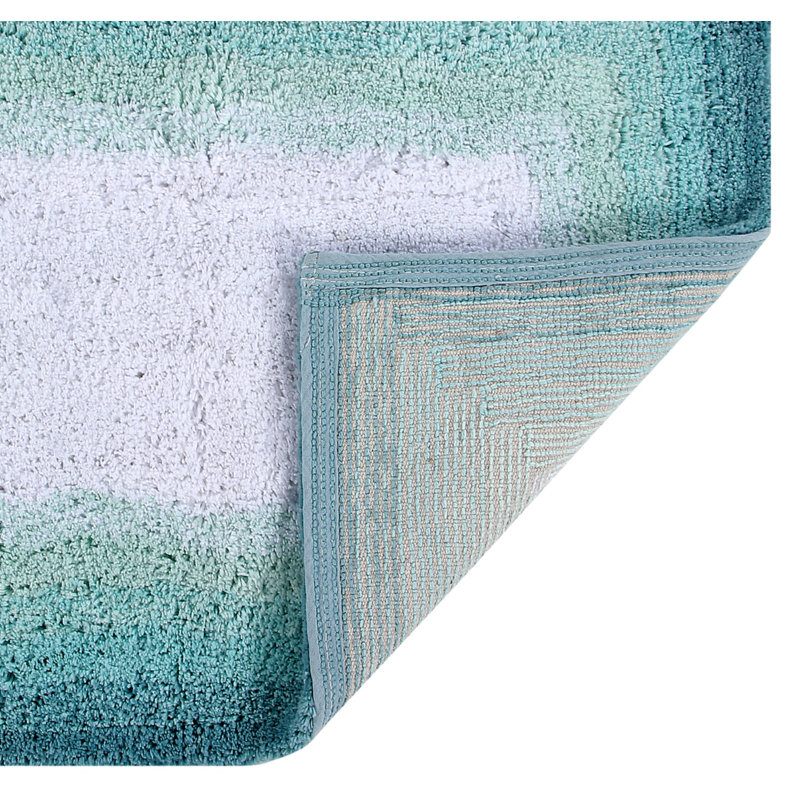 Turquoise Ombre 100% Cotton Tufted Bath Rug with Non-Slip Backing
