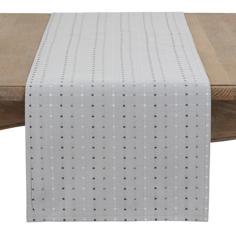 Queensbury Box Stitched Table Runner, Gray, 16" x 90"