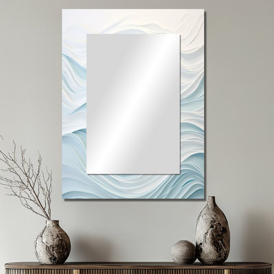 Bleu et blanc Simplicity Wave - miroir mural décoratif en marbre, miroir bleu, impression d'art en métal