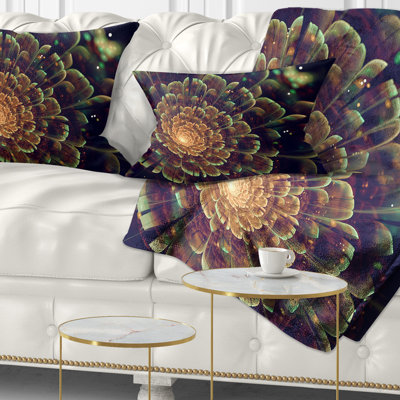 Coussin décoratif fleur orange métallique fractal - imprimé floral