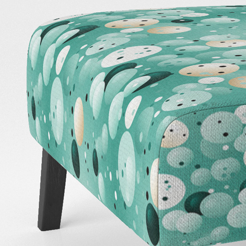 Coastal Tranquility Pois Motif - Fauteuil de chambre rembourré moderne, fauteuil d'appoint turquoise