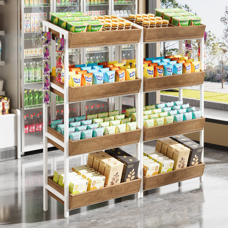 Présentoir de vente au détail, étagère à grignotines avec tablettes de rangement