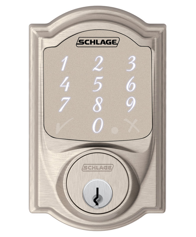 Sense Smart Deadbolt with Camelot Trim, Satin Nickel, Yes