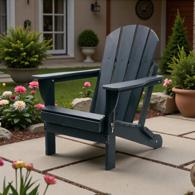 Adirondack Folding Chair With Dual Cup Holders - HDPE All-Weather Outdoor Chairs, Wood-Like Patio Chair For Backyard