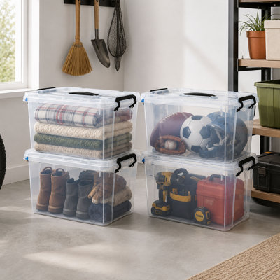 Ensemble de 4 bacs de rangement transparents de 90 pintes avec couvercles