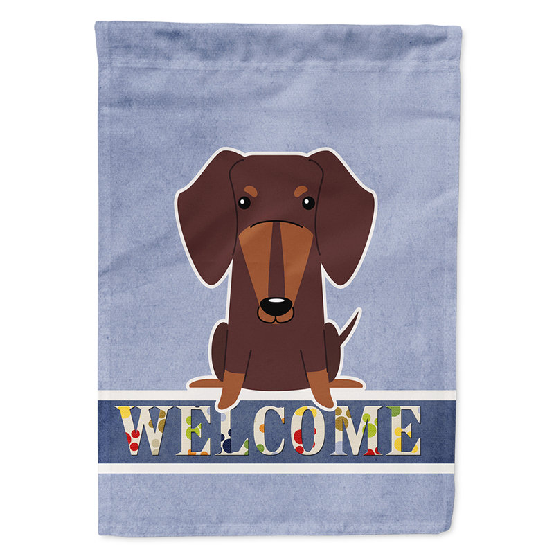Polyester 2 côtés 40 x 28 po welcome drapeau maison, Teckel chocolat assis
