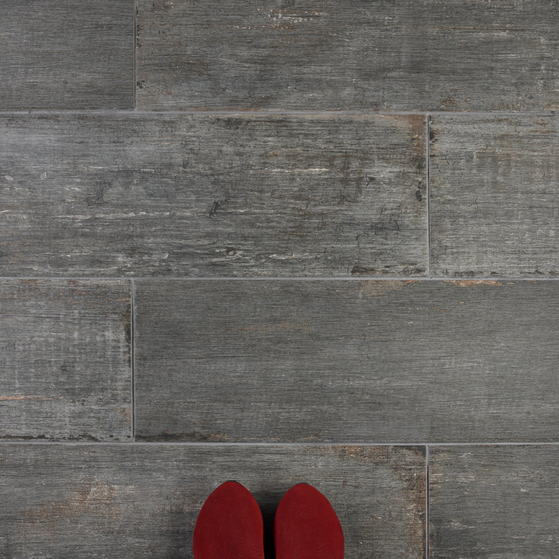 Retro 8" x 24" Porcelain Wood Look Wall & Floor Tile, Gray/Brown