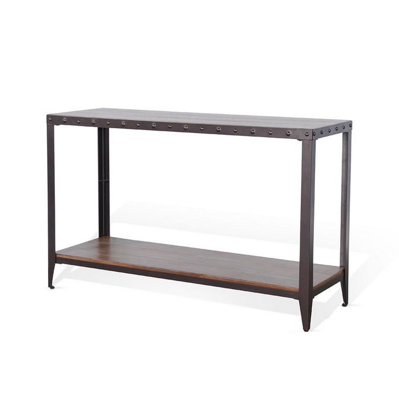 Ayka Sofa Table w Shelf, Nailhead Accent, 48 Inch Rectangular Brown