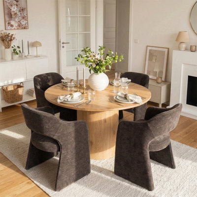 4 - Person Dining Table Sets With Round Table & 4 Upholstered Chenille Chairs