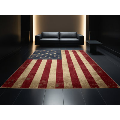 Soft Plush Fehrenbach July 4Th Modern & Contemporary Abstract Area Rug in Brown – Beige Binding