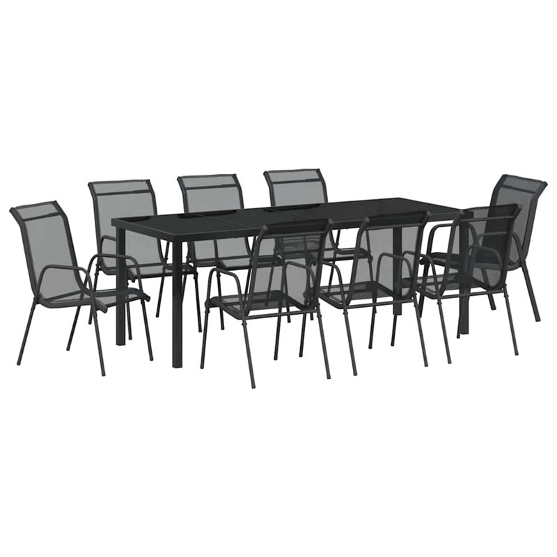  Ensemble de salle à manger de jardin 9 pièces en acier thermolaqué noir