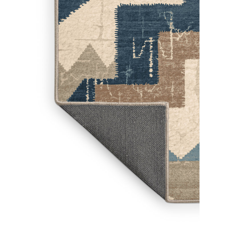 Tapis gris moelleux doux à motif de blocs d'inspiration mondiale Cozine, 5 x 7