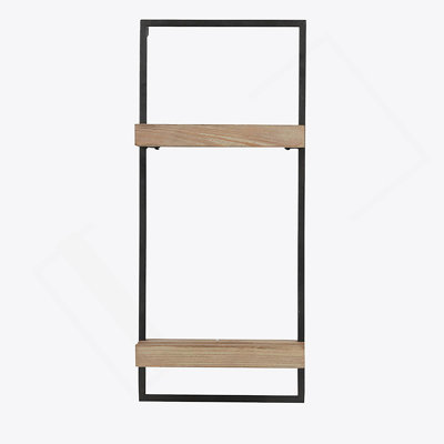 Étagère murale en fer et bois avec deux tablettes