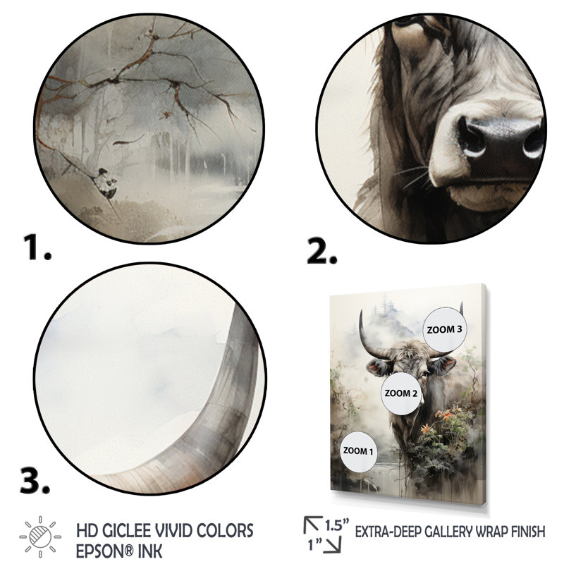 Bedriye, art asiatique, vache Sumi - impression, H 44 po x l 34 po x P 1,5 po, Encadrement doré